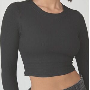 Black Ribbed Long Sleeve Crop Top